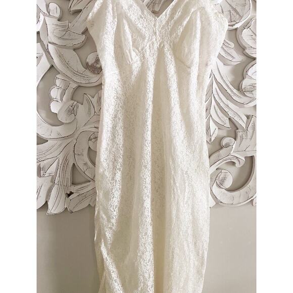 Vintage 50s BEAUTY Dress SLIP Nylon FULL IVORY LACE Lace 32 34 XS S Lingerie - Picture 5 of 15
